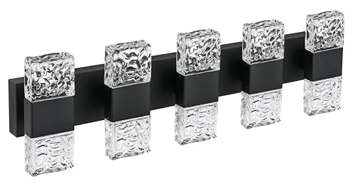 MELUCEE 30.3 in LED Bathroom Lighting Fixtures Over Mirror 40W | LED Vanity Light Black Modern Bathroom Light Bar Crystal Wall Light Fixtures, 3000K Warm Lighting, Built-in Led Chips - color: Black, size: 5 Lights