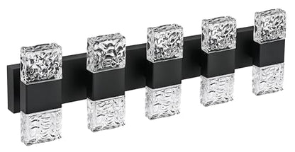 MELUCEE 30.3 in LED Bathroom Lighting Fixtures Over Mirror 40W | LED Vanity Light Black Modern Bathroom Light Bar Crystal Wall Light Fixtures, 3000K Warm Lighting, Built-in Led Chips - color: Black, size: 5 Lights