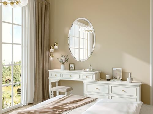 Frameless Oval Mirror, 18"x26" Beveled Bathroom Vanity Mirrors | 20mm beveled edge, 5mm HD glass, frameless, anti-rust, shatterproof, french cleat, horizontally or vertically - size: 18"L x 26"W