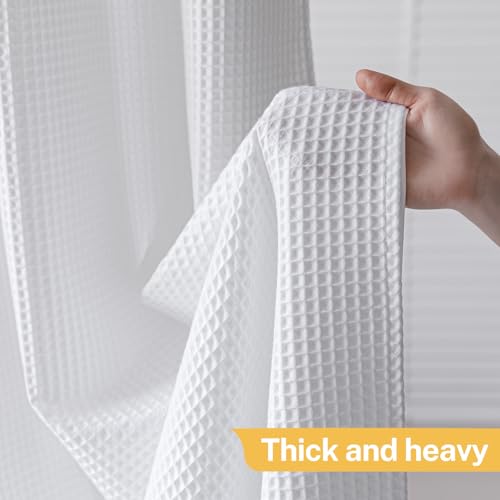 River Dream 36" W Stall Waffle No Hook Shower Curtain with Snap-in Liner,Cotton Blend Fabric Shower Curtain for Bathroom, White,36Wx74L