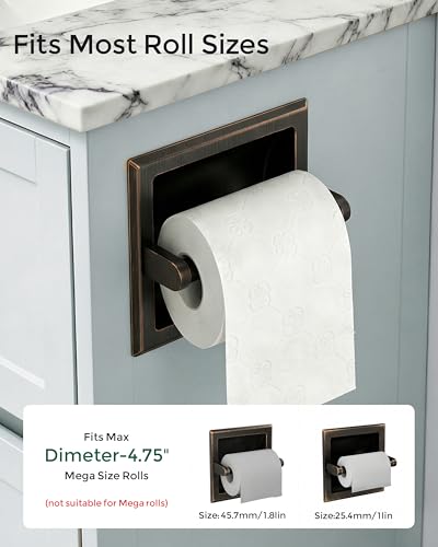 Recessed Toilet Paper Holder Wall Mounted Oil Rubbed Bronze | 304 Stainless Steel Post Pivoting Design Easy to Change Roll, in Wall Toilet Paper Holder for Mega Roll for Bathroom - color: Oil Rubbed Bronze