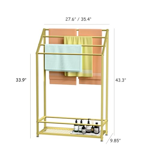 4-Tier Extra Wide Freestanding Towel Rack, Heavy-Duty Metal Towel Drying Stand for Bathroom, Poolside & Spa (Matte Gold, 27.6" Wide) - color: Matte Gold
