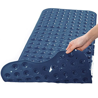 Tree Bud Bathtub Mats for Shower Tub Non-Slip Bath Mat 39 x 16 Inch Extra Long Shower Mat, Bath Tub Mat for Bathroom with Machine Washable, BPA Free for Kids (Navy Blue) - color: Navy Blue