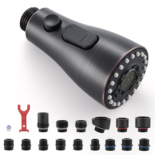 Pull Down Kitchen Faucet Sprayer Head Replacement Part, 15 Connectors, 3 Function Pull Out Sink Sprayer Replacement Nozzle, Kitchen Faucet Head Hose Spray Tap Spout,Oil Rubbed Bronze | 15 Connectors, 3 Function Pull Out Sink Sprayer Replacement Nozzle Par