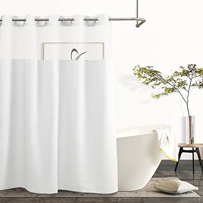 River Dream Modern Hotel Grade No Hooks Needed Shower Curtain with Snap in Liner White Standard-71 x 74"