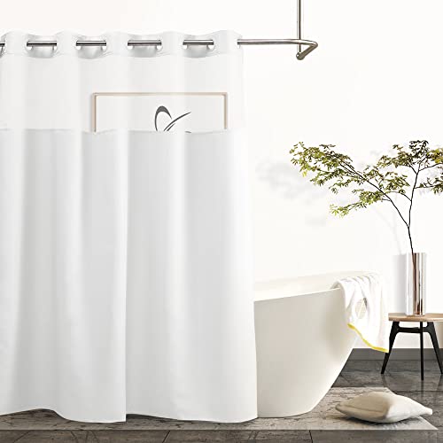 River Dream Modern Hotel Grade No Hooks Needed Shower Curtain with Snap in Liner White Standard-71 x 74"
