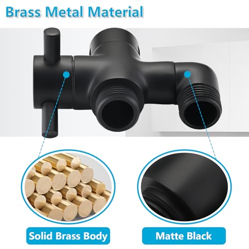 PDPBath Brass 3 Way Shower Arm Diverter Valve for Handheld Shower Head and Fixed Shower Head, G1/2 Universal Connection - Matte Black - color: Matte Black