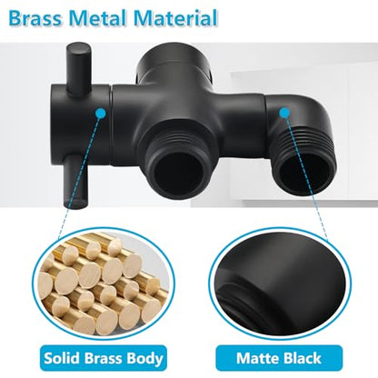 PDPBath Brass 3 Way Shower Arm Diverter Valve for Handheld Shower Head and Fixed Shower Head, G1/2 Universal Connection - Matte Black - color: Matte Black