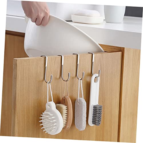 Holibanna 4Pcs Stainless Steel Over the Door Hooks S-Shaped Double Hooks for Kitchen Cabinet Bathroom Towel Organizer 2.95X2.55 Inches