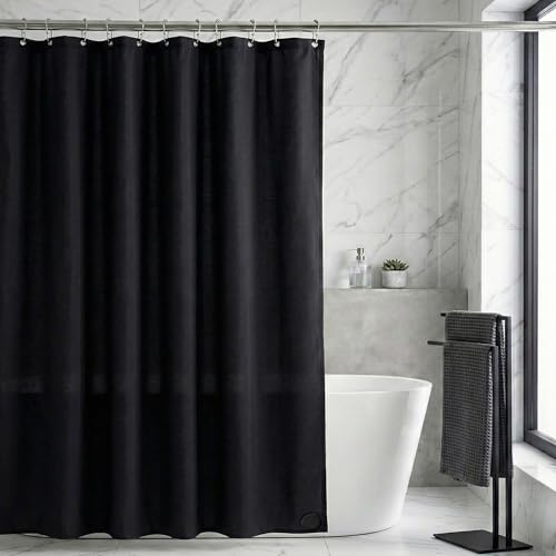Waterproof Fabric Shower Curtain Liner, TPU Coated, PEVA-Free & Odorless, Hotel Quality, 3 Magnets, Rust-Proof Metal Grommets, Machine Washable, Black, 72x84 Inch - color: Black, size: 72"W x 84"L (Pack of 1)