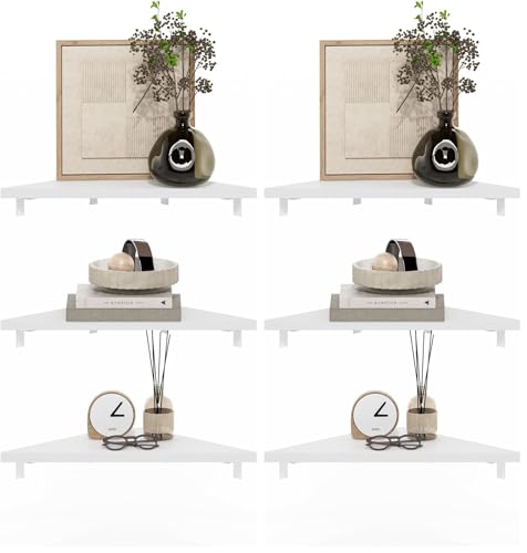Furinno Rossi Triangle Corner Floating Shelves, Wall Mount Display Shelf, White, Set of 3 (Pack of 2) - color: White, size: Triangle - 15.3" - Set of 3 (Pack of 2)