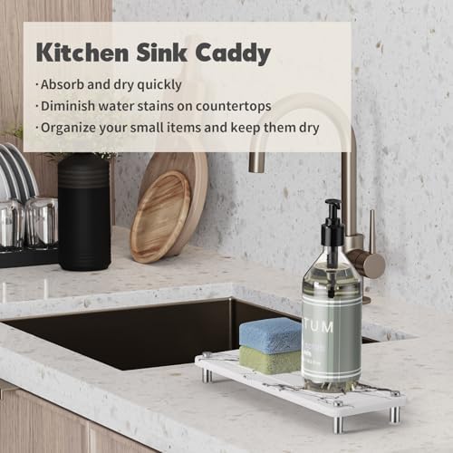 Kitchen Sink Caddy, Kitchen Sink Caddy Diatomite Water Absorbing Stone Tray, Marble - color: Marble