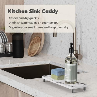 Kitchen Sink Caddy, Kitchen Sink Caddy Diatomite Water Absorbing Stone Tray, Marble - color: Marble