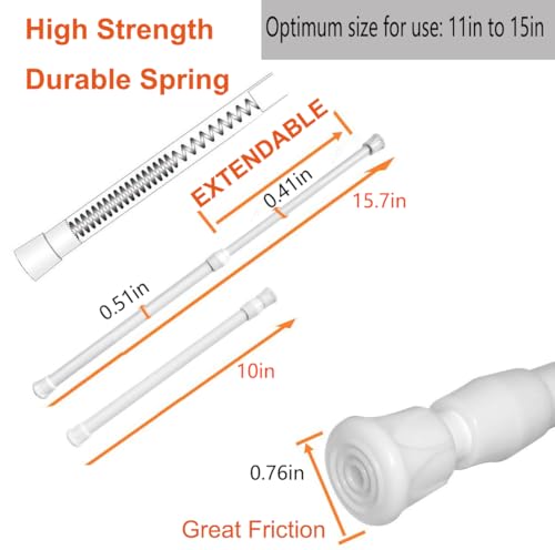 2 Pack Small Tension Rods 10 in to 15.7 Curtain Rods Window Rods in Extendable Width Spring Cupboard Bars for Kitchen Utensils, Closet, and Cabinet, Fit in The Spaces to Stay Up - color: White, size: 10" to 15.7"-2PCS