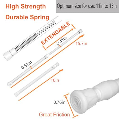 2 Pack Small Tension Rods 10 in to 15.7 Curtain Rods Window Rods in Extendable Width Spring Cupboard Bars for Kitchen Utensils, Closet, and Cabinet, Fit in The Spaces to Stay Up - color: White, size: 10" to 15.7"-2PCS