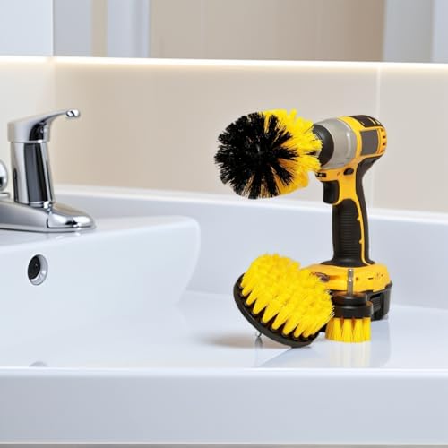 Drill Power Cleaning Brush Set of 4, Power Scrubber Brushes with Extended Attachment, All Purpose for Floor, Tub, Shower, Tile, Bathroom and Kitchen Surface, Yellow - color: Yellow