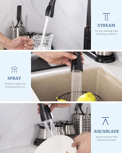 Kitchen Faucet Spray Head Replacement, Pull Down Sprayer with 15 Adapters | Pull Out Faucet Spray Nozzle, 3 Modes Stream/Spray/Strong Spray, DOE CEC Certified, Simple Installation, Oil Rubbed Bronze - color: Oil Rubbed Bronze
