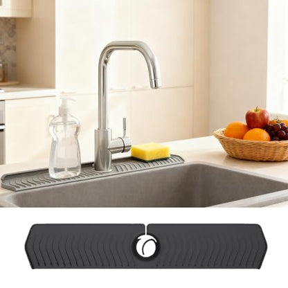 30 Inch Silicone Kitchen Sink Faucet Mat, Adjustable Waterproof Splash Guard Draining Mat Keep Countertops Dry (Black) - color: Black