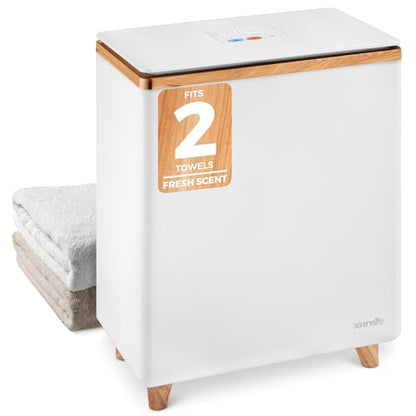 SereneLife Luxury Rectangle Towel Warmer - Spa & Bathroom Heater with Custom Fragrance, Auto Shut-Off, Fits 2 large Towels, Blankets, Bathrobes, PJ's - Perfect Gift for Him & Her (Natural Wood) - color: Natural Wood