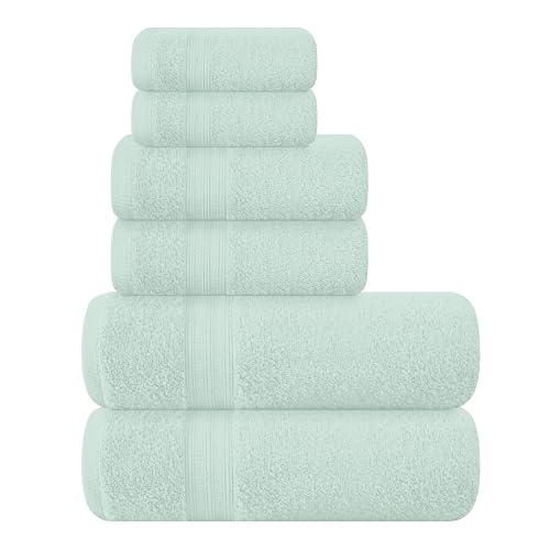 BOUTIQUO 6 Pack Cotton Towel Set, Contains 2 Bath Towels 27x54 inch, 2 Hand Towels 16x24 inch & 2 Wash Coths 12x12 inch, Ideal Everyday use, Ultra Soft Compact & Lightweight - Sea Green - color: Sea Green, size: 6 Piece Towel Set