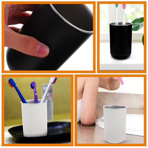 Beaupretty Stainless Steel Mouthwash Cup and Toothbrush Holder, 350ml Double-Layer Bathroom Rinsing Tumblers, 2pcs White and Black Set for ’s Oral Care