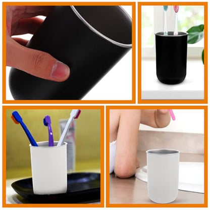Beaupretty Stainless Steel Mouthwash Cup and Toothbrush Holder, 350ml Double-Layer Bathroom Rinsing Tumblers, 2pcs White and Black Set for ’s Oral Care