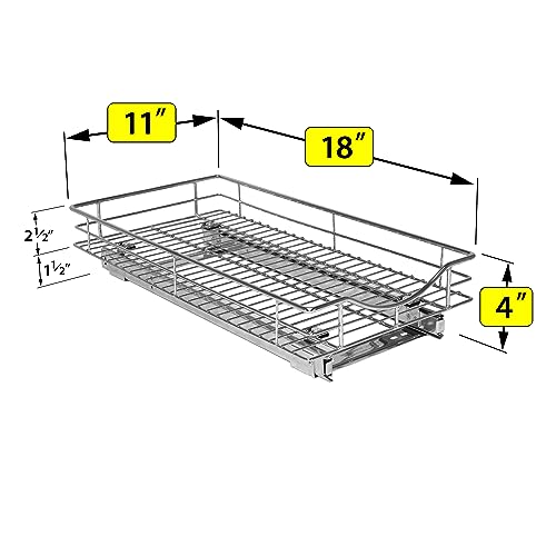 LYNK PROFESSIONAL® Pull Out Cabinet Organizer, Kitchen Slide Out Drawer | 11W x 18D chrome rollout shelf creates easy-access storage for cookware, pantry items and kitchen essentials inside cabinets - size: 11"W x 18"D