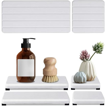 4PCS Stone Drying Tray for Bathroom Sink and Kitchen Counter, Fast Drying Diatomite Stones Soap Trays, Diatomaceous Coaster, Vanity Trays, Water Absorbing Stone Tray for Sink - color: White 4stripes