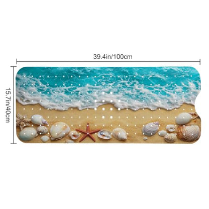 LNOND Summer Beach Bathtub Mat Non Slip, 40 X 16 Inch Tub Mat for Bathroom, Sand Beach Bath Tub Shower Mat with Drain Holes and Suction Cups - color: Sand Beach Bathtub Mat