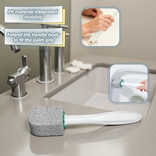 Pumice Toilet Brush Scrubber with 9.5” Handle - 1 Scrubber + 4 Pumice Stones - Remove Hard Water Stains, Rust & Lime from Toilet, Tub, Tile, Grill & Pool - No-Scratch, Easy Grip