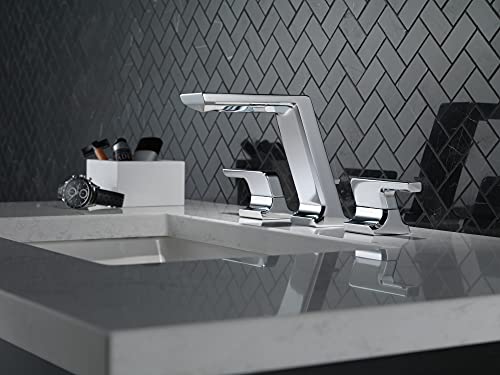 Delta Pivotal Chrome Bathroom Faucet 3 Hole, 8 Inch Widespread Bathroom Sink Faucet for Vanity, Metal Push-Pop Drain, Lumicoat Chrome 3599LF-PR-MPU - color: Chrome