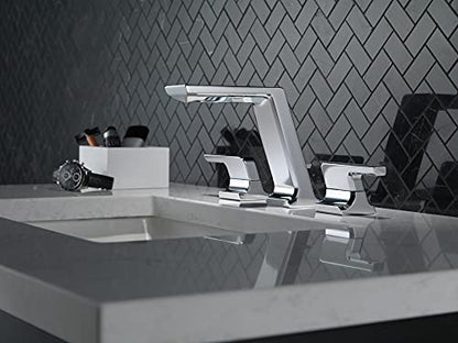 Delta Pivotal Chrome Bathroom Faucet 3 Hole, 8 Inch Widespread Bathroom Sink Faucet for Vanity, Metal Push-Pop Drain, Lumicoat Chrome 3599LF-PR-MPU - color: Chrome