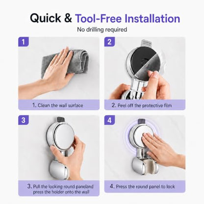 Suction Cup Shower Head Holder, Chrome, No Drill, Adjustable | Strong Suction Hold, Removable No-Drill Wall Mount with Adjustable Angle for Smooth Tile, Glass, Marble and Metal Surfaces - style: Chrome-L