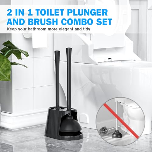 Toilet Plunger and Brush Set, Bowl Brush and Heavy Duty Toilet Plunger with Ventilated Holder, 2-in-1 Toilet Brush and Plunger Combo for 5.3-inch Toilet Drain Bathroom Deeply Cleaning - color: Style 4