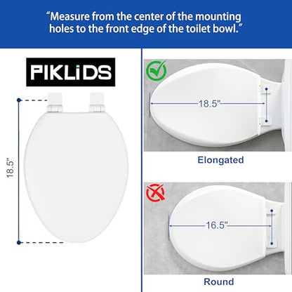 Toilet Seat, Slow Close, Soft Touch, Ultra-Smooth Matte Finish (No Orange-Peel Texture), Premium Moulded Wood, Quick Release, White, PIKLiDS (Elongated) - size: Elongated
