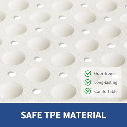 OTHWAY Extra Large Shower Mat 47"x 32", TPE Non Slip Shower Mat for Shower Stall, Inside Walk in Shower Mats with Drain Holes Suction Cups, Anti-Slip for Elderly (White) - color: White