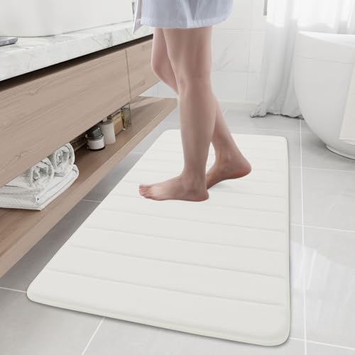 Buganda Memory Foam Bath Mat 47 x 20, Ultra Soft Absorbent Bathroom Rugs | Ivory, Machine Washable Quick Dry Bath Mats for Bathroom Floor, Shower and Tub, Home Decor Accessories - color: Ivory, size: 47" X 20"