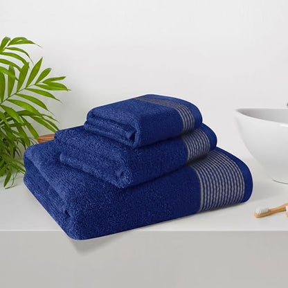 Ultra Soft 3 Pack Cotton Towel Set, Contains a Bath Towel 28x55 inch, a Hand Towel 16x24 inch & a Wash Coth 12x12 inch, Ideal Everyday use, Compact & Lightweight -Navy Blue - color: Navy Blue, size: 3 Pack Set