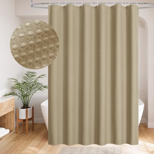 MitoVilla Beige Shower Curtain for Fall Rustic Bathroom Decor, Tan Brown Weave Fabric Shower Curtains, Taupe Vintage Luxury Weighted Bathroom Shower Curtain, 72 x 72 - color: Taupe, size: 72"W x 72"L (Pack of 1)