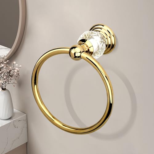 Crystal Gold Towel Ring, Gold Bathroom Towel Holder Ring, Golden Towel Rack Hanger Home Hand Towel Ring Towel Holder for Bathroom Wall Mounted Bathroom Accessory - color: Gold