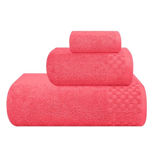 MyOwn Ultra Soft 3 Pack Cotton Towel Set, Contains a Bath Towels 28x55 inch, a Hand Towels 16x24 inch & a Wash Coths 12x12 inch, Ideal Everyday use, Compact & Lightweight - Coral Orange - color: Coral Orange, size: 3 Pack Set
