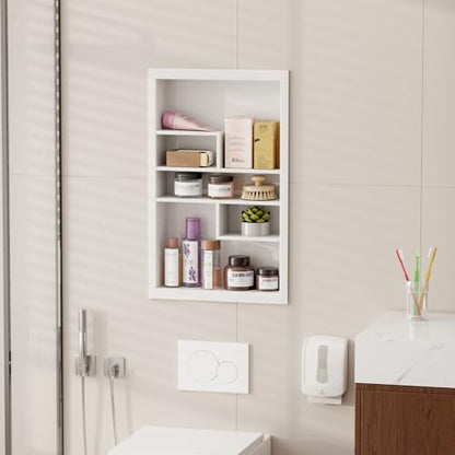 14x24 Medicine Cabinet Recessed Stainless Steel, with 5 Compartments Medicine Cabinet Organizer, Stainless Steel Wall Niche, Bathroom Wall Cabinet, Recessed Bathroom Cabinet, White - color: White, size: New Design 3-Tier