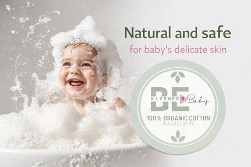 Baby 100% Organic Cotton Washcloths, White, Soft Absorbent for Babies Face and Body, Newborn, Kids, Toddlers, Infant, Gentle on Sensitive Skin, Reusable, 8 Pack
