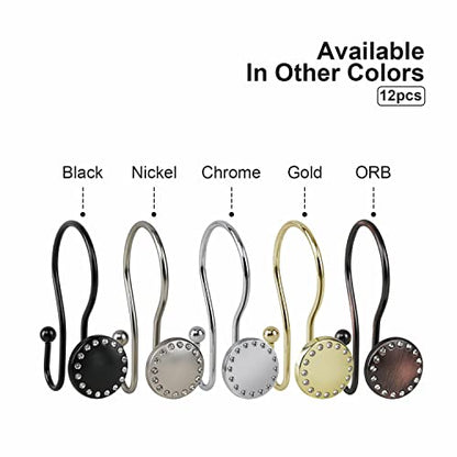 Utopia Alley HK19XX Shower Hooks - Double Shower Curtain Rings for Bathroom - Rust Resistant Shower Curtain Hooks for Shower Curtain or Liner - Shower Curtain Rings with Crystal Design - Set of 12 - color: Gold