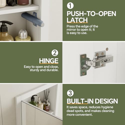 14'' * 18'' Recessed Medicine Cabinet with Mirror, 2-Tier Bathroom Wall Niche Wood Insert for Drywall, in Wall Shelf Medicine Cabinets Replacement, for Living Room, Bathroom Storage, White