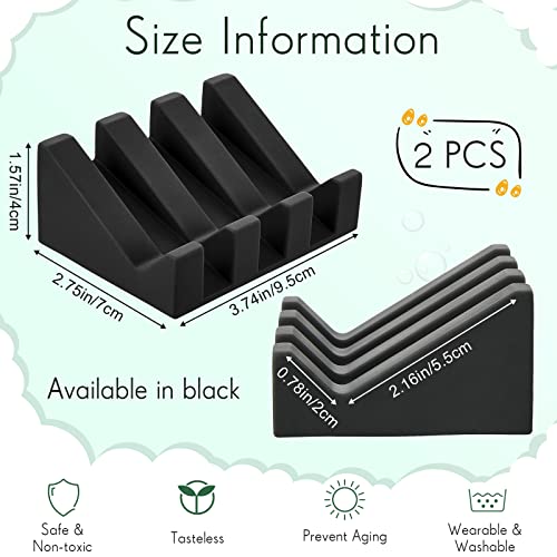 2 Pieces Silicone Soap Dish Self Draining Soap Dish Shower Waterfall Bar Soap Holder Tray with Drain Soap Saver for Kitchen Bathroom Accessories (Black) - color: Black
