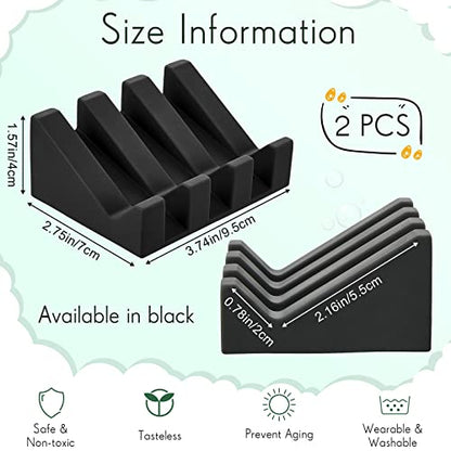 2 Pieces Silicone Soap Dish Self Draining Soap Dish Shower Waterfall Bar Soap Holder Tray with Drain Soap Saver for Kitchen Bathroom Accessories (Black) - color: Black