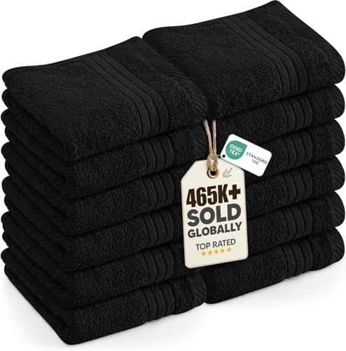 Utopia Towels 12 Pack Premium Wash Cloths, 12x12 in, 100% Cotton, Black | Highly Absorbent Soft Feel Lightweight Washcloths - Premium Ring Spun Cotton, Ideal for Bathroom, Spa, Gym & Face - color: Black