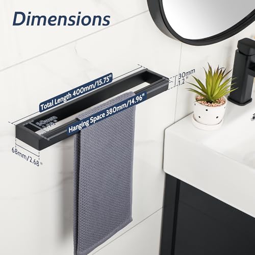 Sayayo Matte Black Towel Bar for Bathroom, 16 Inch Hand Towel Holder Wall Mount Square Towel Ring SUS304 Stainless Steel Towel Rack - color: Black, size: 16 INCH