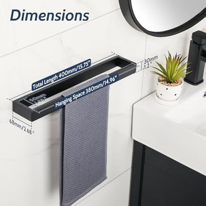 Sayayo Matte Black Towel Bar for Bathroom Wall, 16 Inch Hand Towel Holder | SUS304 Stainless Steel Towel Ring, Square Kitchen Towel Rack - color: Black, size: 16 INCH